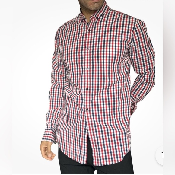 Men's GALAXY BY HARVIC checkered plaid long sleeve button down shirt - Picture 1 of 11